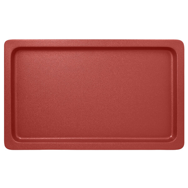 A RAK Porcelain Magma Dark Red rectangular Gastronorm pan.