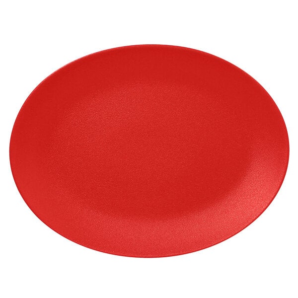 A red oval RAK Porcelain platter.
