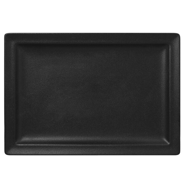 A black rectangular RAK Porcelain Neo Fusion plate.