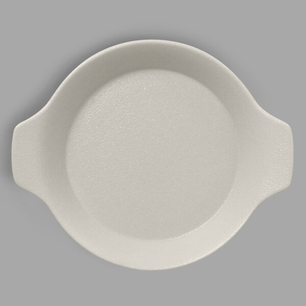 A white plate with handles.