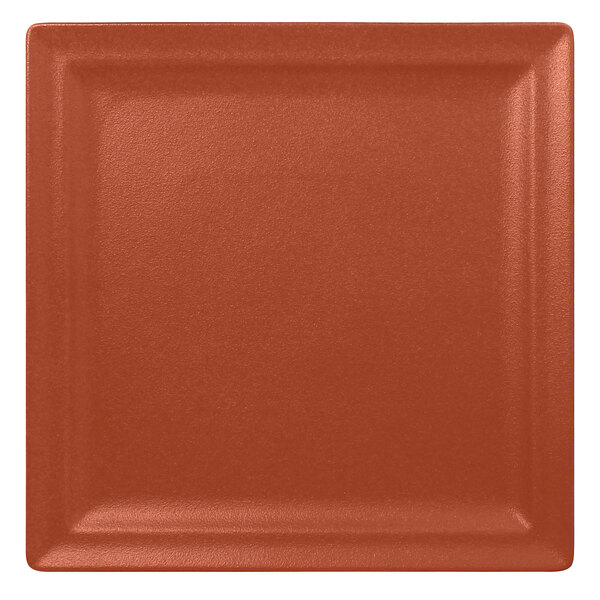 A RAK Porcelain square flat plate in terra brown.