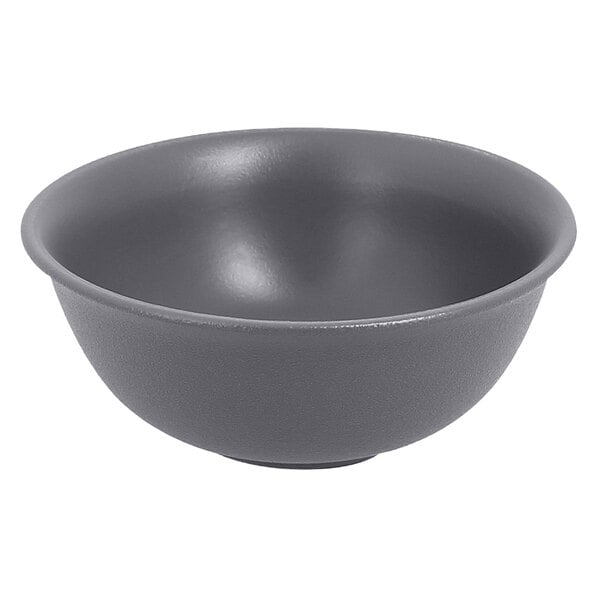 A close-up of a RAK Porcelain Neo Fusion stone gray bowl.