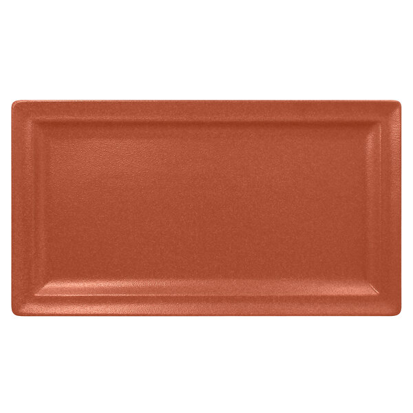 A RAK Porcelain rectangular flat plate in terra brown.