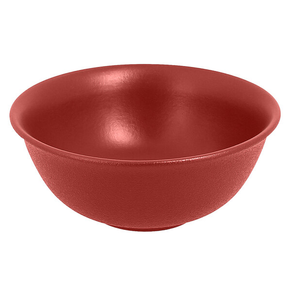 A RAK Porcelain Neo Fusion Magma Dark Red bowl on a white background.