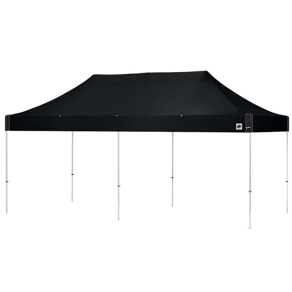 A black E-Z Up canopy with white poles.