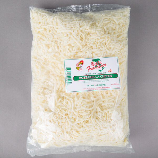 5 lb. Bag Whole Milk Shredded Mozzarella Cheese 4/Case