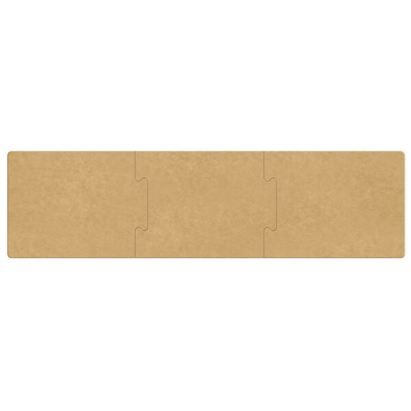 The rectangular puzzle pieces of an Epicurean natural Richlite wood fiber cutting board on a brown surface.