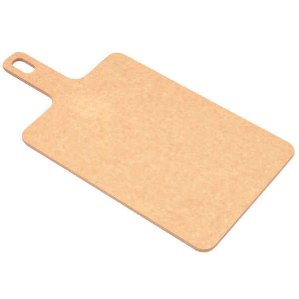 A wooden Epicurean cutting board with a handle.