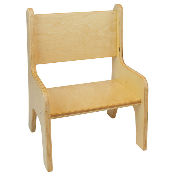 A Whitney Brothers wooden toddler chair with a backrest.