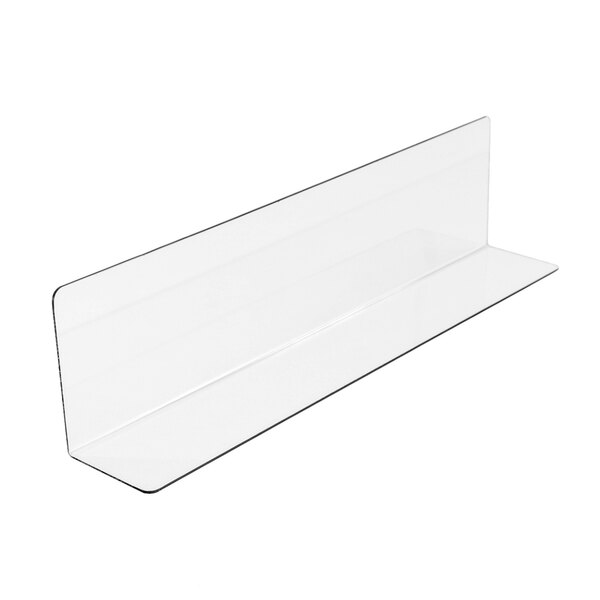A clear plastic shelf with black edges.
