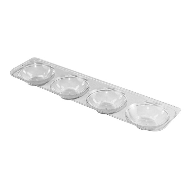A clear plastic tray with four sections.