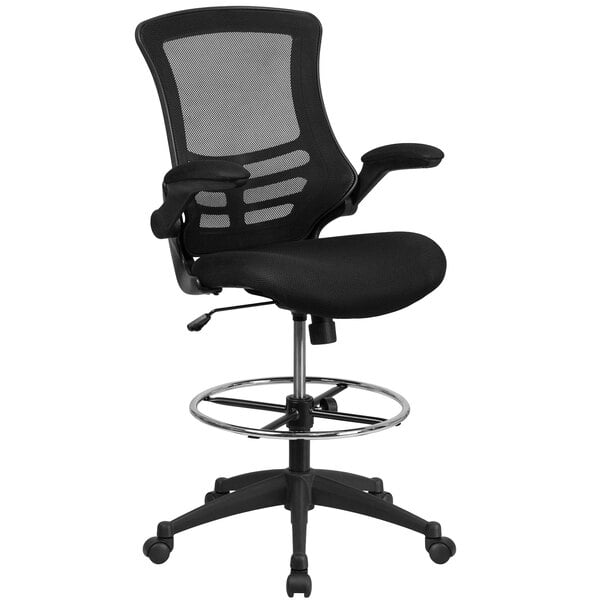 Flash Furniture BL-X-5M-D-GG Mid-Back Black Mesh Drafting Chair with 20" Adjustable Foot Ring and Flip Up Arms