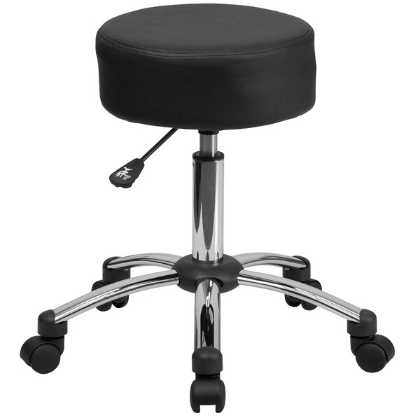 A Flash Furniture black leather medical stool with chrome legs.