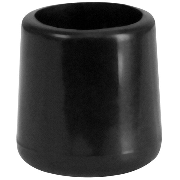 A black cylindrical foot cap for plastic chairs.
