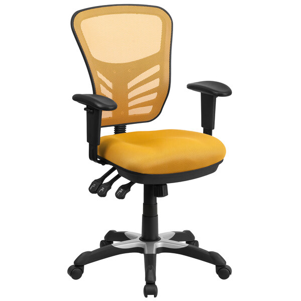 Flash Furniture HL0001YELGG MidBack Yellow Mesh Office Chair with Triple Paddle Control and