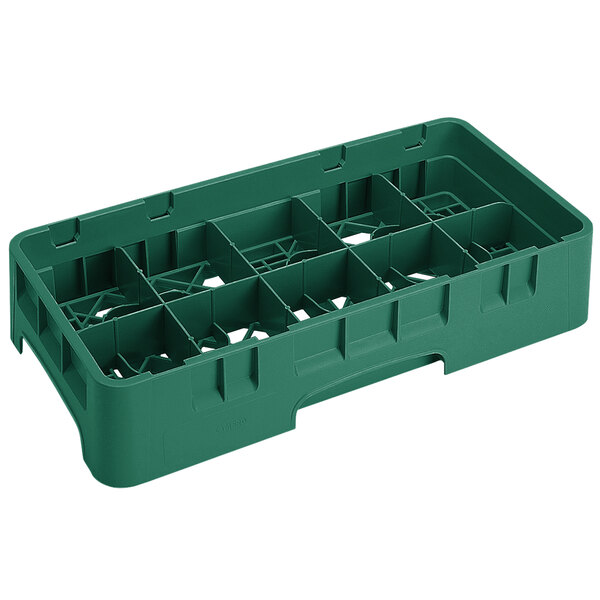 Cambro 10HS434119 Sherwood Green Camrack 10 Compartment 5 1/4" Half Size Glass Rack with 2 Extenders
