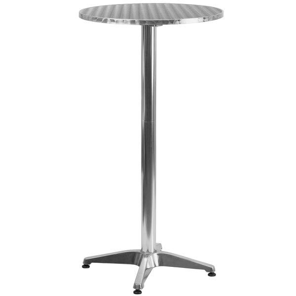 A Flash Furniture aluminum round bar table with base.