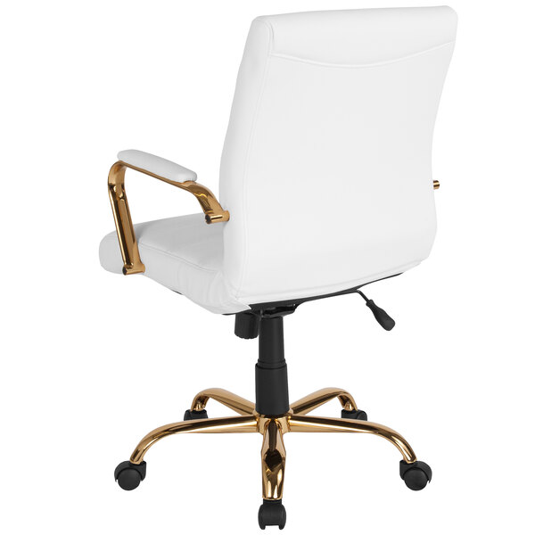 Flash Furniture GO2286MWHGLDGG MidBack White Leather Swivel Office