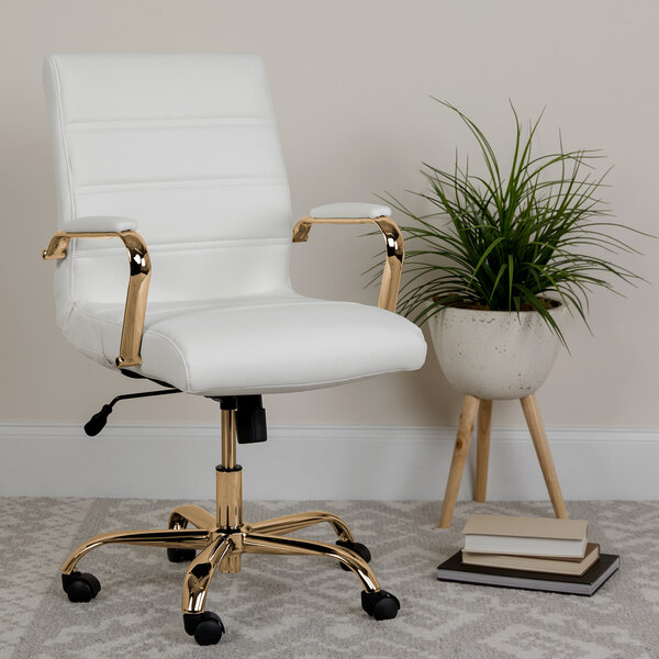White Leather Swivel Office Chair, White Leather Office Desk Chair