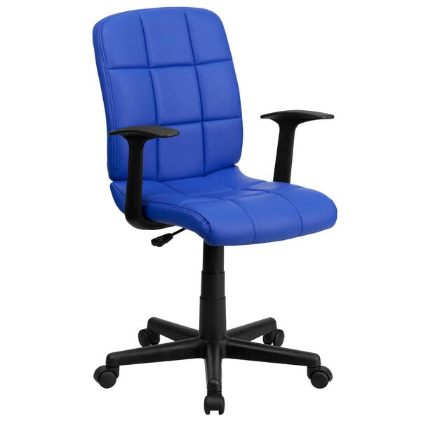 Flash Furniture GO-1691-1-BLUE-A-GG Mid-Back Blue Quilted Vinyl Office Chair / Task Chair with Arms