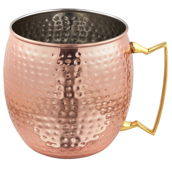 An American Metalcraft hammered copper moscow mule mug with a handle.