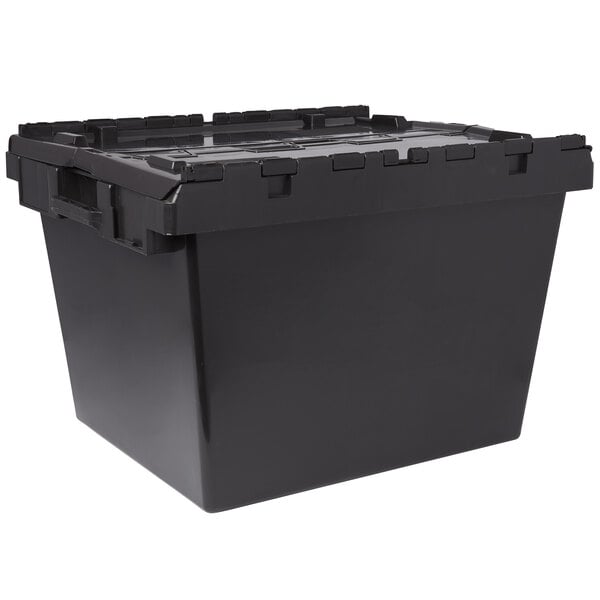 A black plastic American Metalcraft stackable container with attached lid.