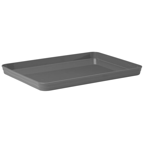 An American Metalcraft Del Mar rectangular gray plastic serving tray with a lid.