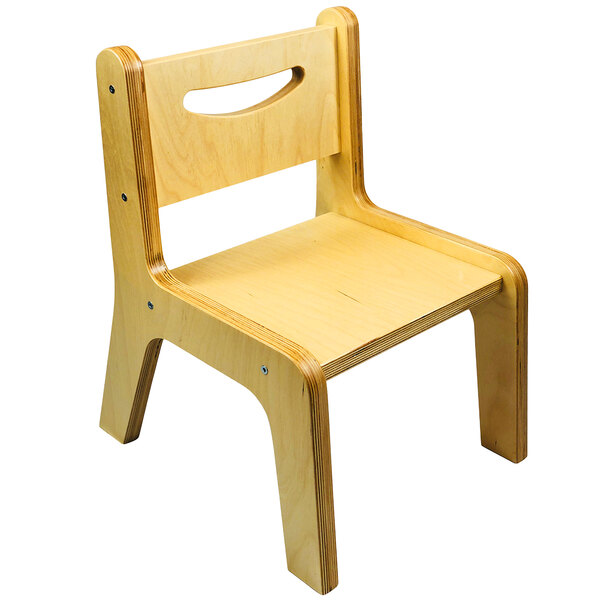 A Whitney Brothers wooden children's chair with natural seat and back.