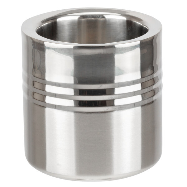 A Bon Chef stainless steel container with a stripe pattern.