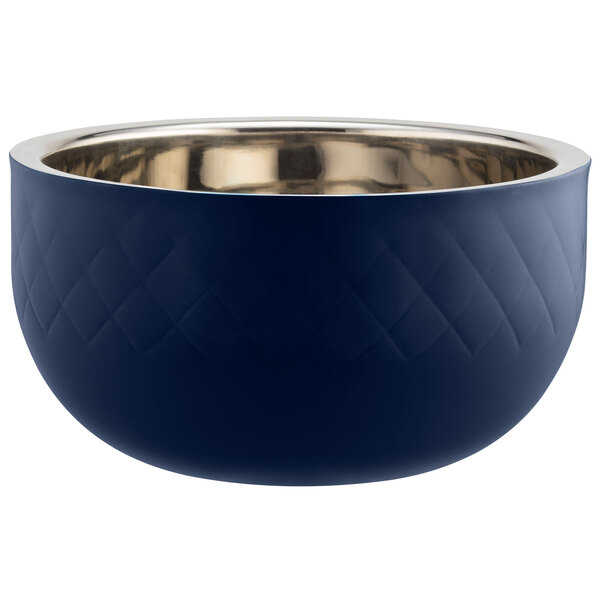 A cobalt blue Bon Chef triple wall bowl.