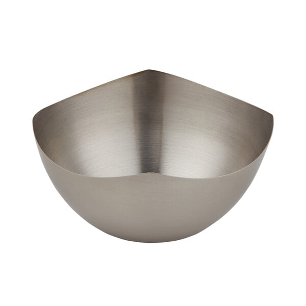 An American Metalcraft stainless steel snack bowl with a curved edge and satin finish.