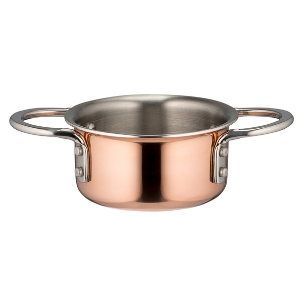 A Bon Chef Classic Country French copper mini pot with a handle.