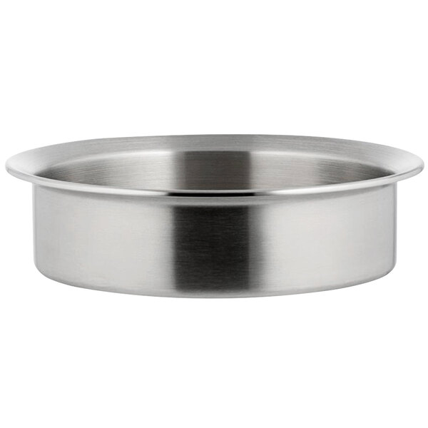 A silver stainless steel Bon Chef insert with a lid.