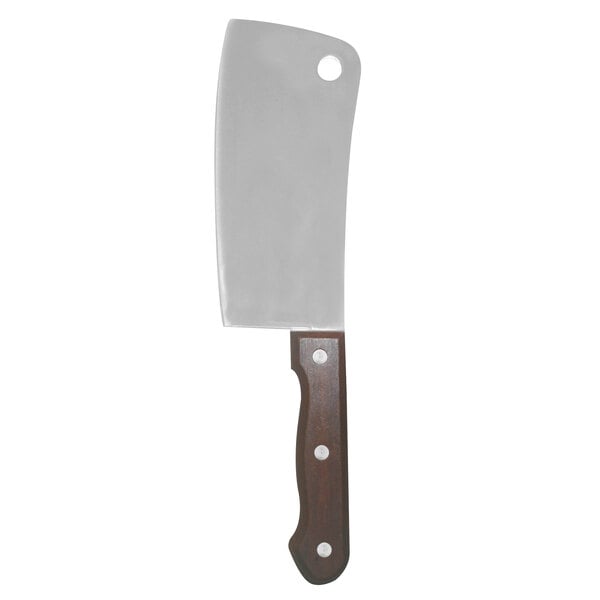 A Thunder Group stainless steel Asian cleaver with a wooden handle.