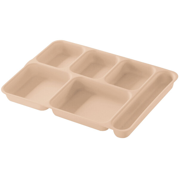 Cambro 10146DCP161 Right Handed Co-Polymer Tan 6 Compartment Serving Tray - 24/Case