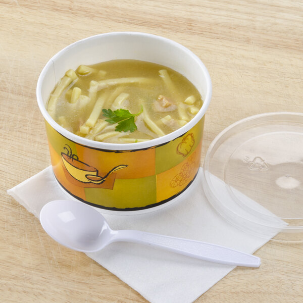 Huhtamaki 70416 16 oz. Streetside Print Double-Wall Poly Squat Paper Soup / Hot Food Cup with Plastic Lid - 250/Case