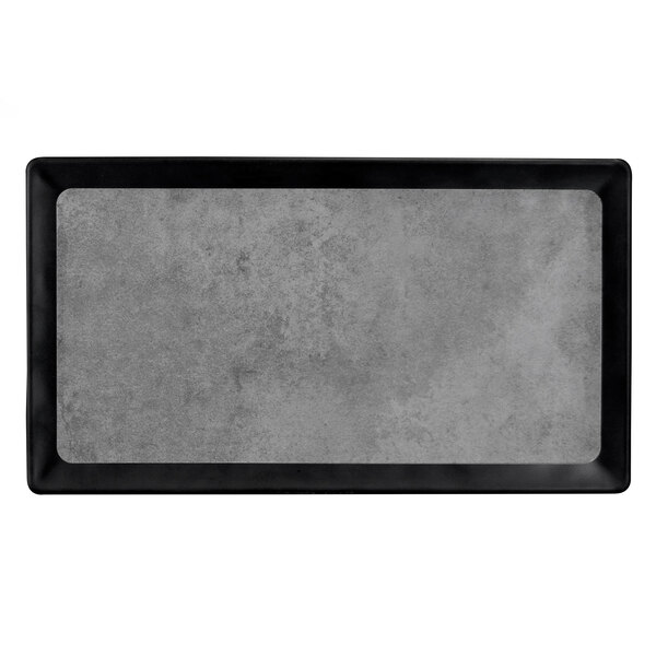A rectangular black and grey Elite Global Solutions melamine tray.