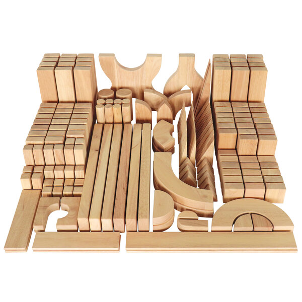 A group of Whitney Brothers maple wood blocks with various shapes and sizes.