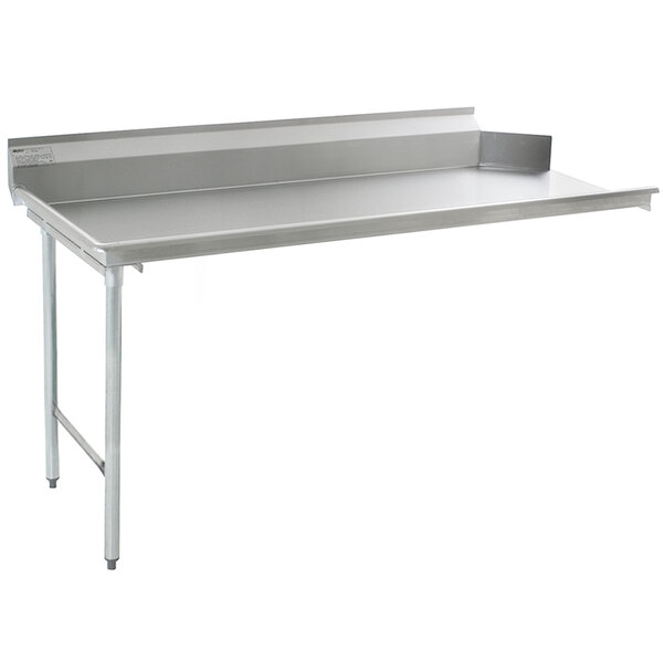 A stainless steel Eagle Group dish table with a metal shelf.