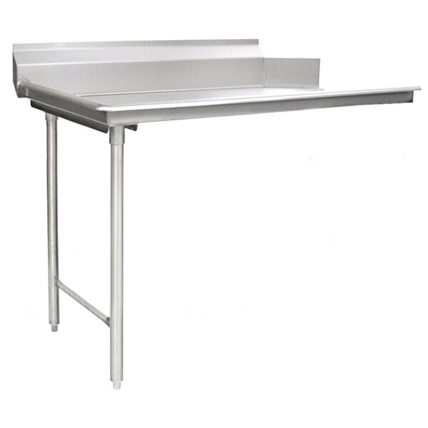 A stainless steel Eagle Group clean dish table with a metal shelf.