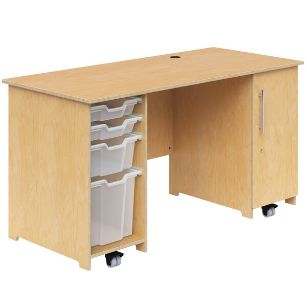 Whitney Brothers WB1809 Mobile Teacher's Desk with Trays and Locking