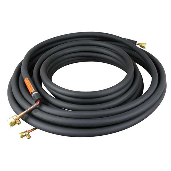 A black coil of Ice-O-Matic tubing with gold connectors.