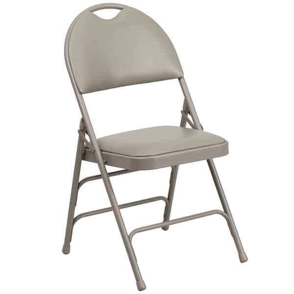 Flash Furniture HA-MC705AV-3-GY-GG Gray Metal Folding Chair with 1" Padded Vinyl Seat - with Easy-Carry Handle