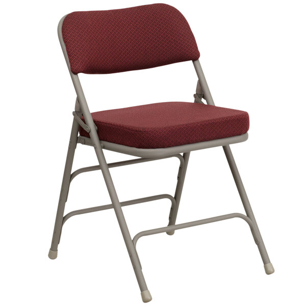 Flash Furniture HA-MC320AF-BG-GG Burgundy Metal Folding Chair with 2 1/2" Padded Fabric Seat