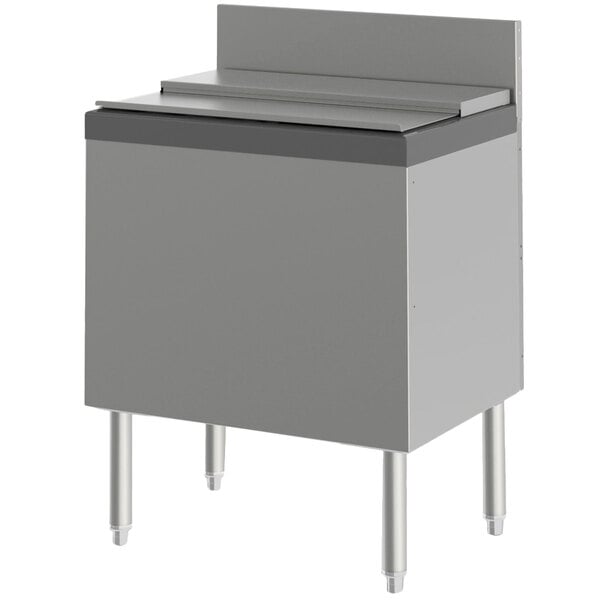 A grey rectangular Perlick underbar ice chest with a white top.