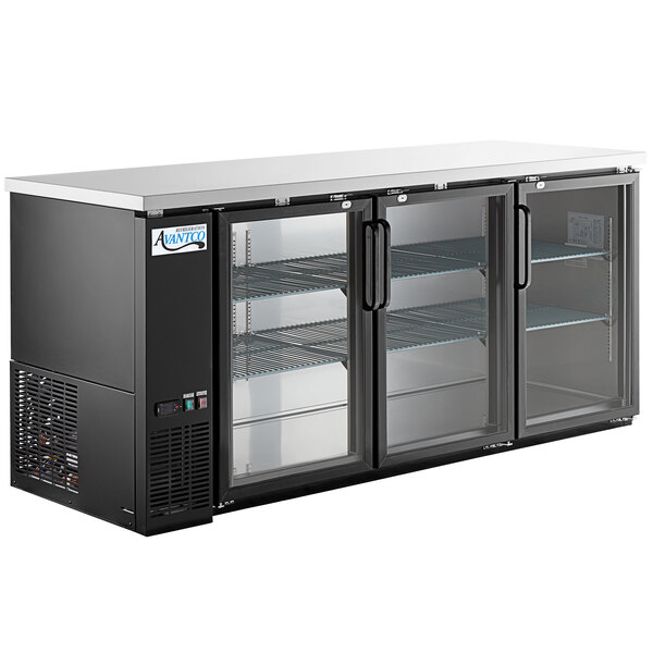 Avantco UBB378GHC 78" Black Counter Height Glass Door Back Bar