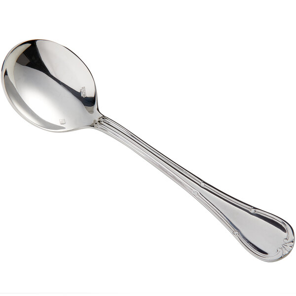 A Sant'Andrea Donizetti stainless steel soup spoon with a round bowl and a handle.