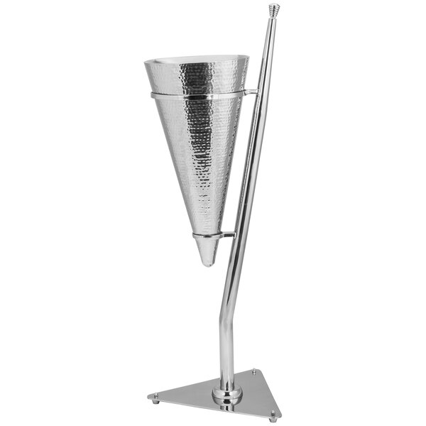 A silver Walco hammered stainless steel wine bucket on a stand.
