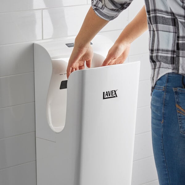 Lavex White High Speed Vertical Hand Dryer with HEPA Filtration - 110-130V, 1700W
