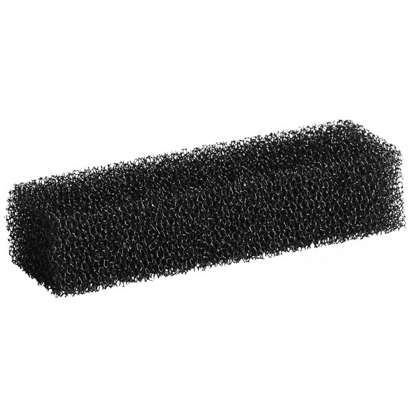A black sponge on a white background.